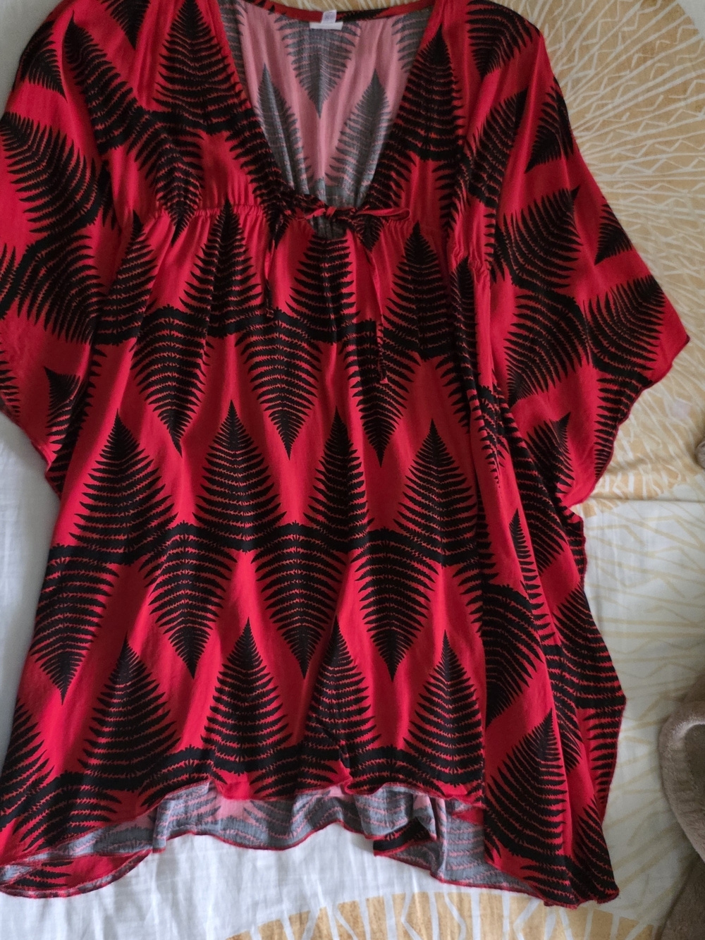 Hawaii's Finest Red Tunic with Black Fern Print